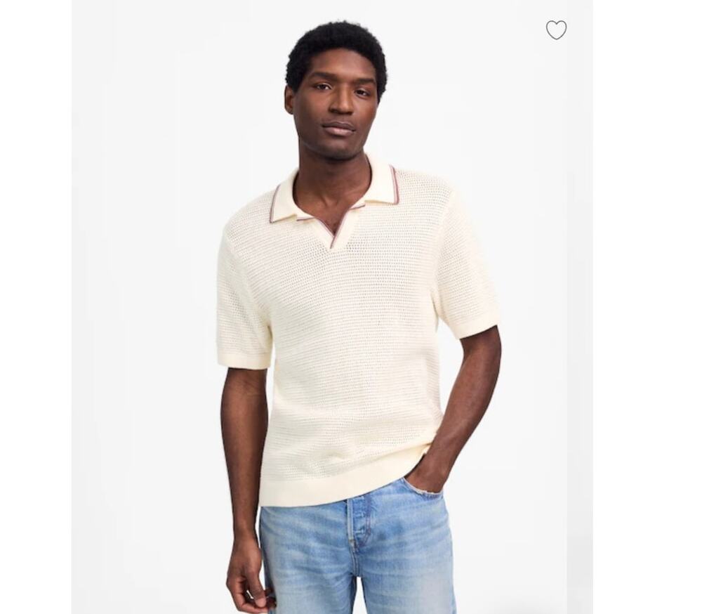 NWT Madewell Men's Contrast-Stitch Johnny-Collar Sweater Polo Ivory M
